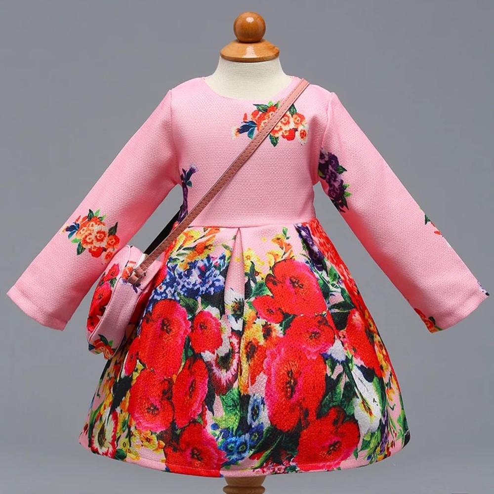 Boutique Princess Floral Cute Dress with Bag set